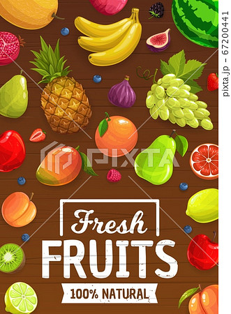 Natural ripe cartoon fruits and berries Natural ripe cartoon fruits and berries 67200441