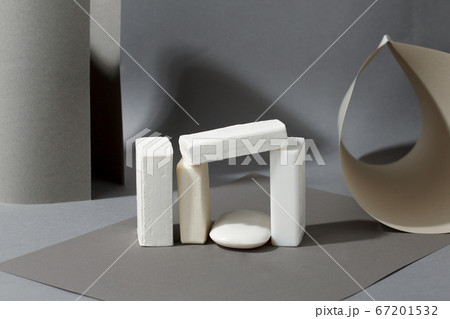 Set of white soapsuds on gray background, abstract 67201532