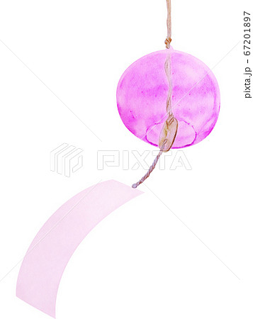 風に揺れる風鈴02 切抜 白バック 写実イラスト ピンクのイラスト素材 6717