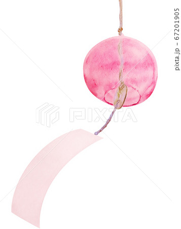 風に揺れる風鈴02 切抜 白バック 写実イラスト 赤 67201905