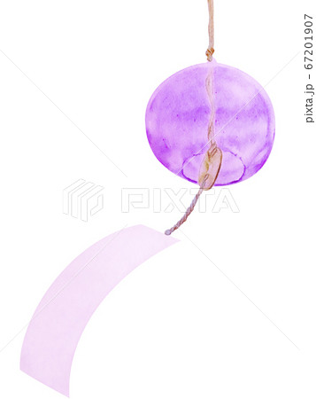 風に揺れる風鈴02 切抜 白バック 写実イラスト 赤紫 67201907