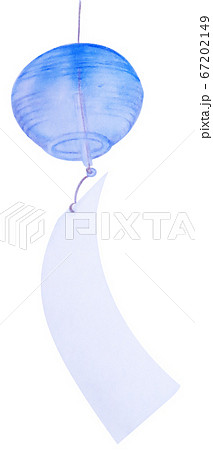 風に揺れる風鈴04 切抜 白バック 写実イラスト 青のイラスト素材