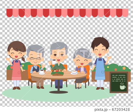 認知症カフェで楽しむ人々　介護士セット 67203428