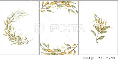 Green and gold leaves. Greeting card, poster or invitation design background 67204744