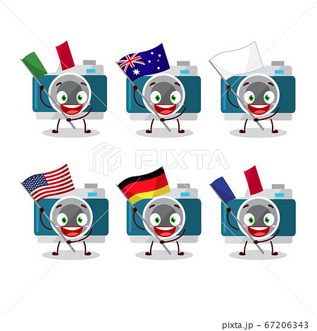 camera pocket cartoon character bring the flags of various countries 67206343