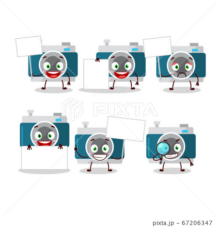 camera pocket cartoon with character bring information board 67206347
