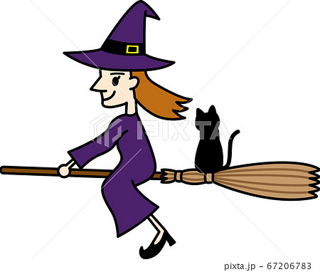 ほうきで空を飛ぶ魔女と黒猫 〜主線ありバージョン〜 67206783
