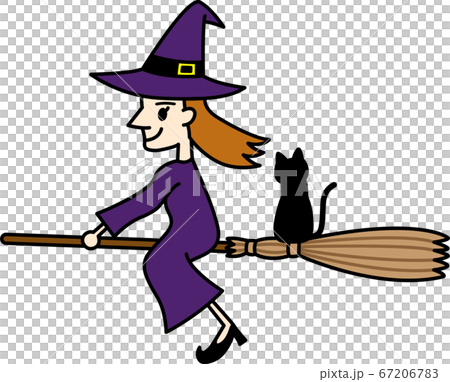 ほうきで空を飛ぶ魔女と黒猫 〜主線ありバージョン〜 67206783