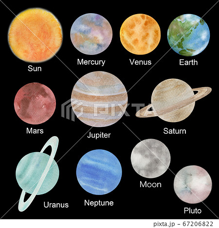 太陽系惑星　手描き水彩イラスト 67206822