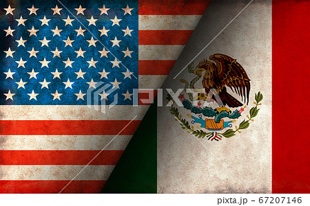 国際紛争 政治対立 汚れた国旗イラスト アメリカ Vs メキシコ のイラスト素材