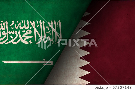 国際紛争・政治対立 / 汚れた国旗イラスト (サウジアラビア vs カタール ) 67207148