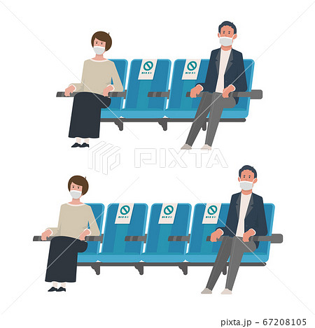 間隔を空けて着席する男性女性 屋外 座席 観客席 観覧席 鑑賞 観覧 イラストのイラスト素材