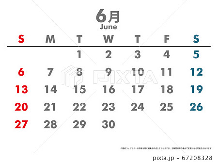 令和3年21年カレンダー素材イラストデータ 6月 ベクターデータのイラスト素材 6728
