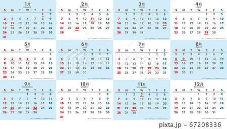 令和3年21年カレンダー素材イラストデータ 月別1年間 ベクターデータのイラスト素材 6736