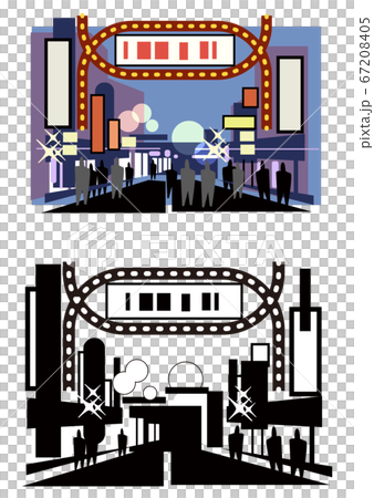 夜の繁華街-カラーとモノクロ 67208405