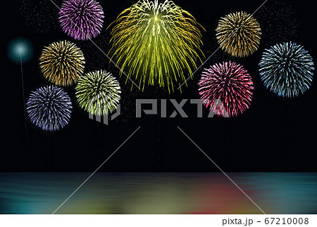 打ち上げ花火 水辺 花火大会のイラスト素材