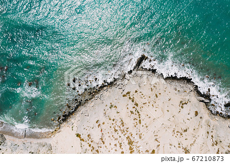 Aerial view of sea waves and rocky coast, Turkey. Aerial view of sea waves and rocky coast, Turkey. 67210873