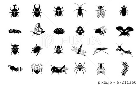 色々な昆虫のシルエットイラストのイラスト素材