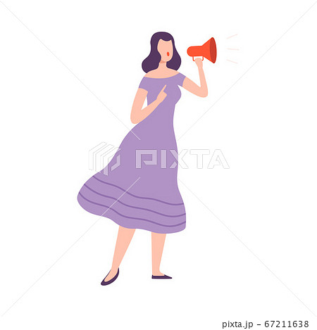Woman Making Announcement with Loudspeaker, Struggle for Freedom, Independence, Equality, Female Power and Rights Flat Style Vector Illustration 67211638