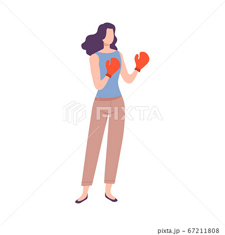 Beautiful Strong Powerful Woman in Boxer Gloves, Feminism, Freedom, Protest, Female Power and Rights Concept Flat Style Vector Illustration 67211808