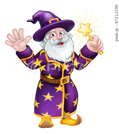 Wizard Cartoon Character with Wand 67212290