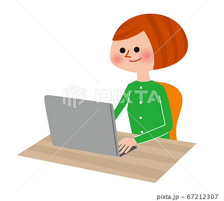 パソコンに向かう女性のイラスト素材
