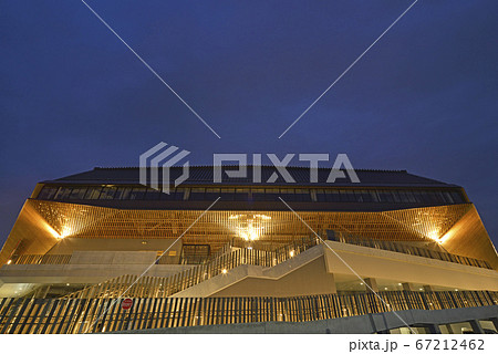 夜の京都スタジアム サンガスタジアムby Kyocera 京都府亀岡市の写真素材