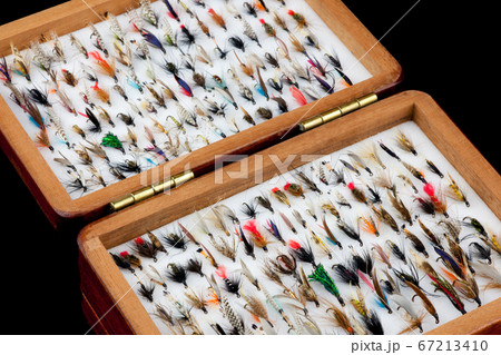Trout Fishing Flies in Old Wooden Fly Box 67213410