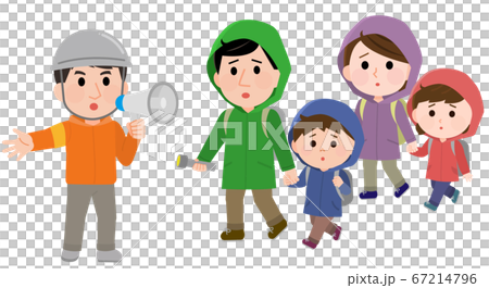 Illustration guided by a family evacuating due... - Stock Illustration ...