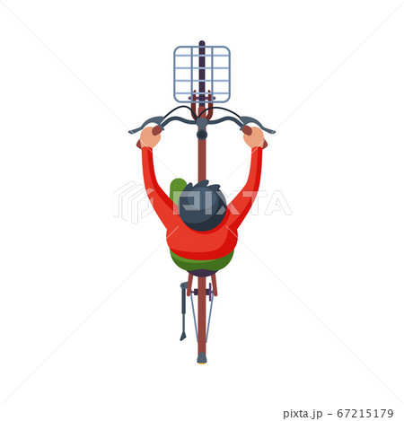 Man Riding Bike with Basket, View from Above, Cyclist Character on Bicycle, Eco Healthy Lifestyle Flat Vector Illustration Man Riding Bike with Basket, View from Above, Cyclist Character on Bicycle, Eco Healthy Lifestyle Flat Vector Illustration 67215179