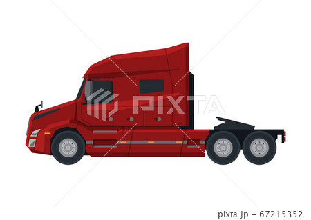 Modern Red Semi Truck, Cargo Delivery Vehicle, Side View Flat Vector Illustration on White Background Modern Red Semi Truck, Cargo Delivery Vehicle, Side View Flat Vector Illustration on White Background 67215352