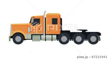 Modern Orange Semi Truck, Cargo Delivery Vehicle, Side View Flat Vector Illustration on White Background 67215441