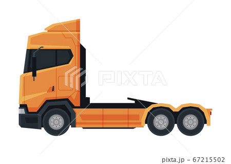 Modern Cargo Trailer Truck, Orange Heavy Delivering Vehicle, Side View Flat Vector Illustration on White Background Modern Cargo Trailer Truck, Orange Heavy Delivering Vehicle, Side View Flat Vector Illustration on White Background 67215502