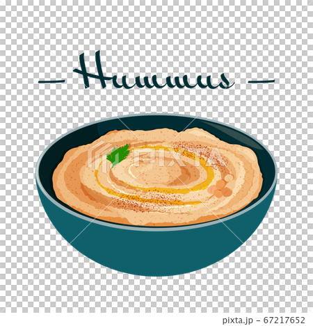 Hummus traditional arabic food from chickpea. Illustration of vegetarian vegan meal. Jewish traditional cuisine. 67217652