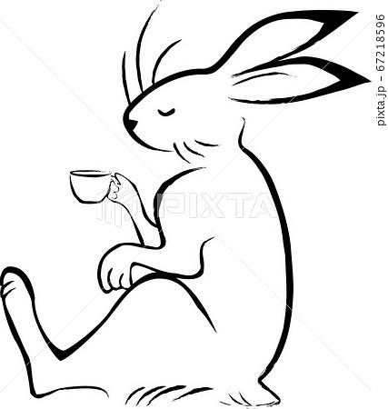 コーヒー休憩するウサギ 鳥獣戯画 のイラスト素材