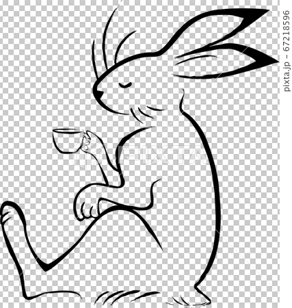 コーヒー休憩するウサギ（鳥獣戯画） 67218596