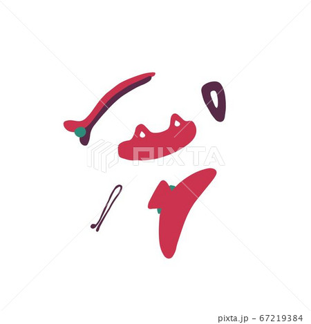 Set of hair accessories. Hairpins and hair clip for women hairstyles. Doodle flat vector illustration 67219384