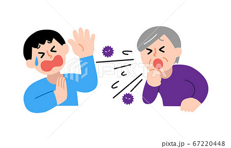 咳するシニア女性と嫌がる私服男性(シンプルカラー) 咳するシニア女性と嫌がる私服男性(シンプルカラー) 67220448