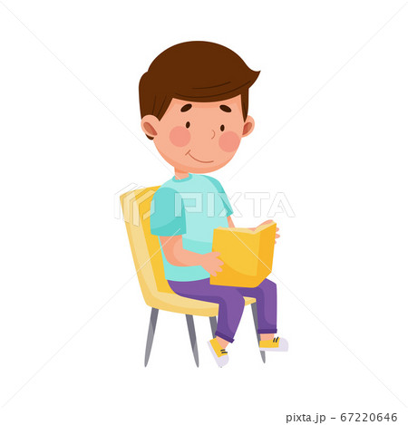 Little Boy Character Sitting on Chair and Reading Book Vector Illustration Little Boy Character Sitting on Chair and Reading Book Vector Illustration 67220646