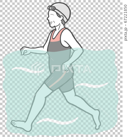 ジムのプールでウォーキングをする中年女性　 67221850