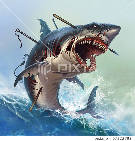 Great White Shark Zombie Attacks In A Jump A のイラスト素材