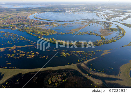Scenic aerial view of high water in spring time Scenic aerial view of high water in spring time 67222934