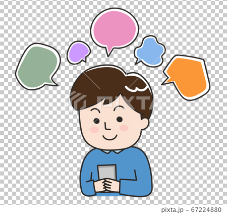 スマホでの会話 口コミを投稿する男性 イラストのイラスト素材