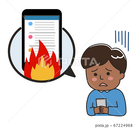 Snsで炎上を見て落ち込む男性のイラスト素材