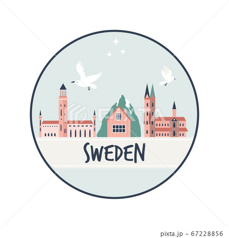 Circle abstract design with landmarks of Sweden. 67228856