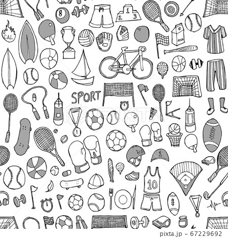 Sport doodle background seamless pattern. Drawing Sport doodle background seamless pattern. Drawing 67229692