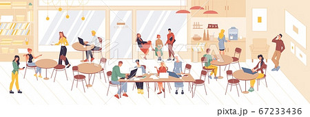 People Working At Open Space Coworking Office Areaのイラスト素材