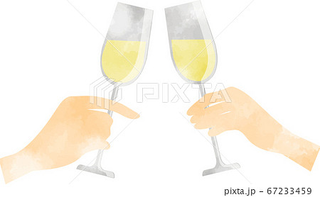 白ワインで乾杯している手 透明感のある水彩風のイラストのイラスト素材