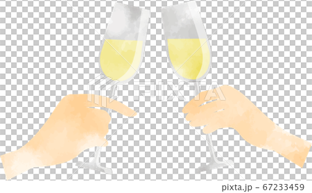 Hands toasting with white wine Transparent watercolor style illustration 67233459