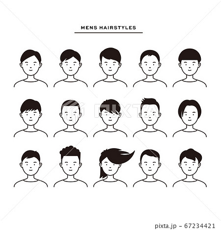 男性の髪型15種類のベクターアイコン イラストのイラスト素材 67234421 Pixta